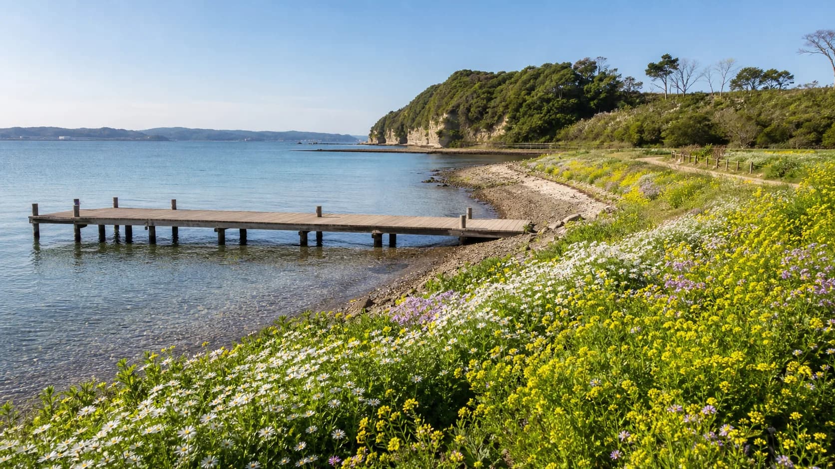 海辺と花の寄り道を表す写真調イメージ