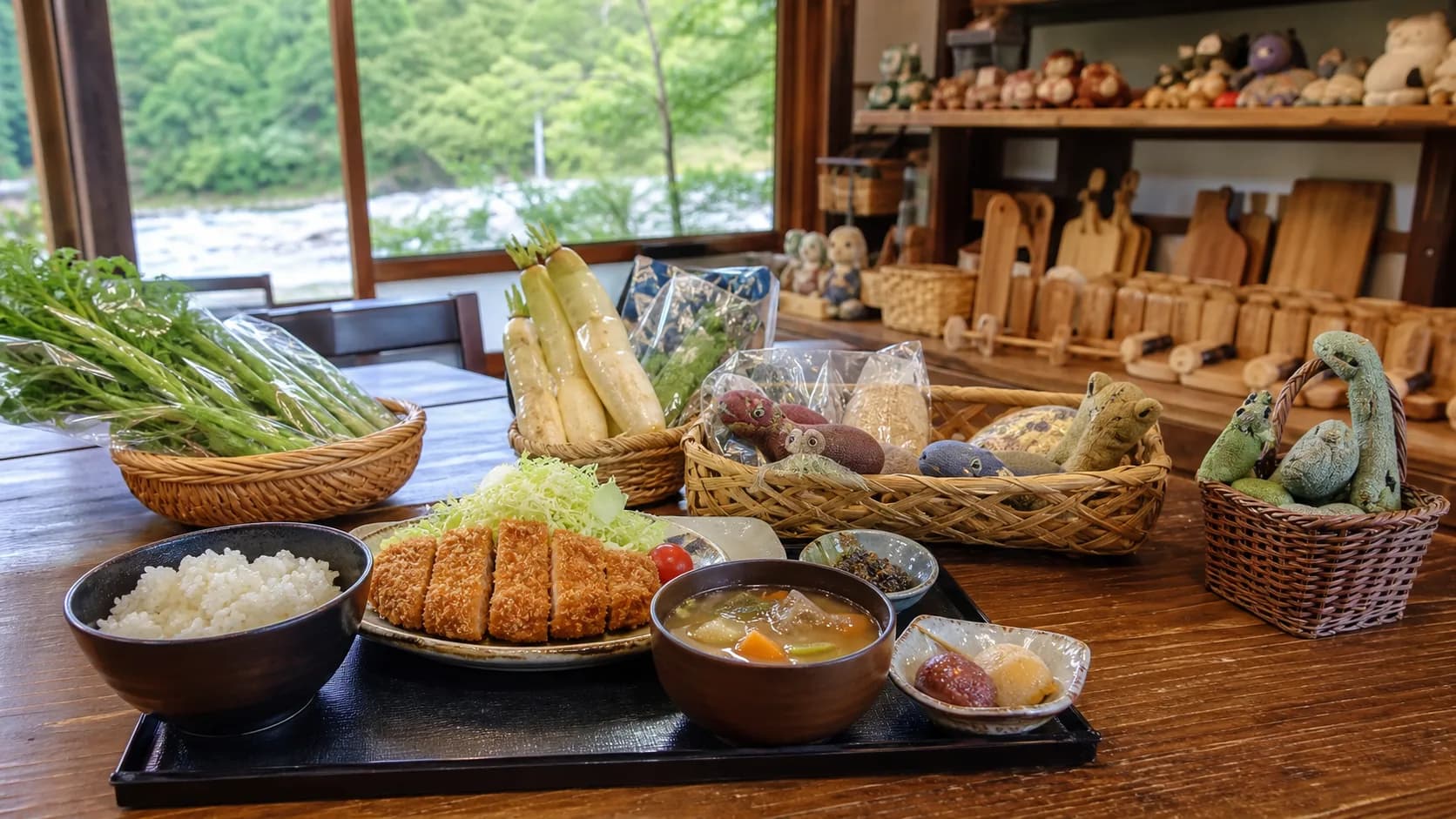 以餐厅套餐、当地蔬菜及つちのこ周边为主题的仿照片素材
