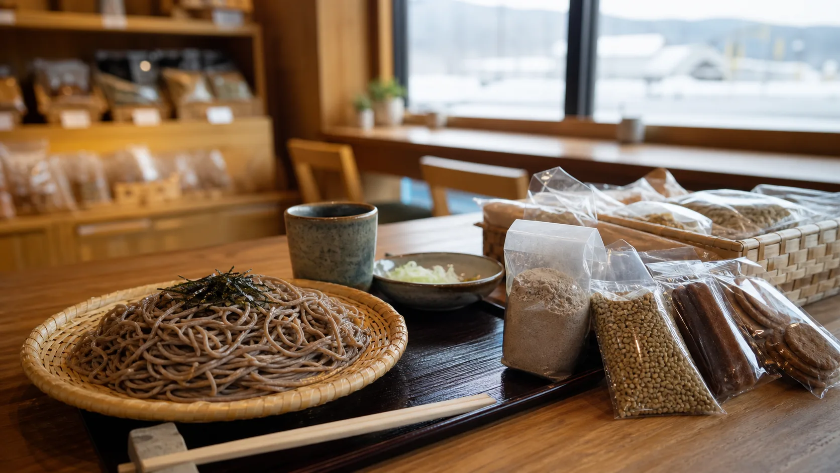 音威子府のそばと旅の買い物を思わせる写真調イメージ