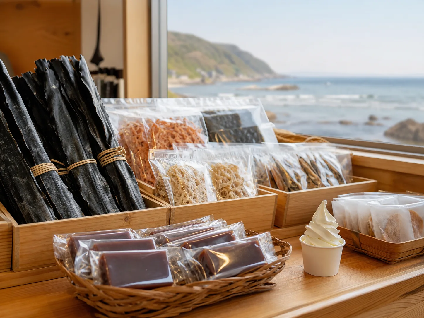 昆布と海産物土産をイメージした写真調素材