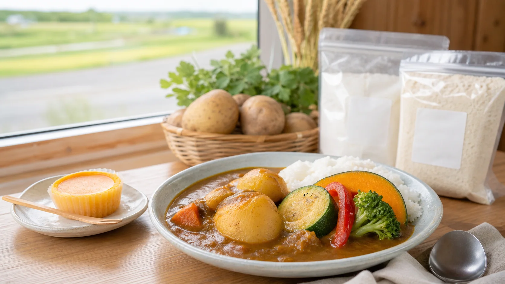 小清水産じゃがいもを使った食事を思わせる写真調イメージ