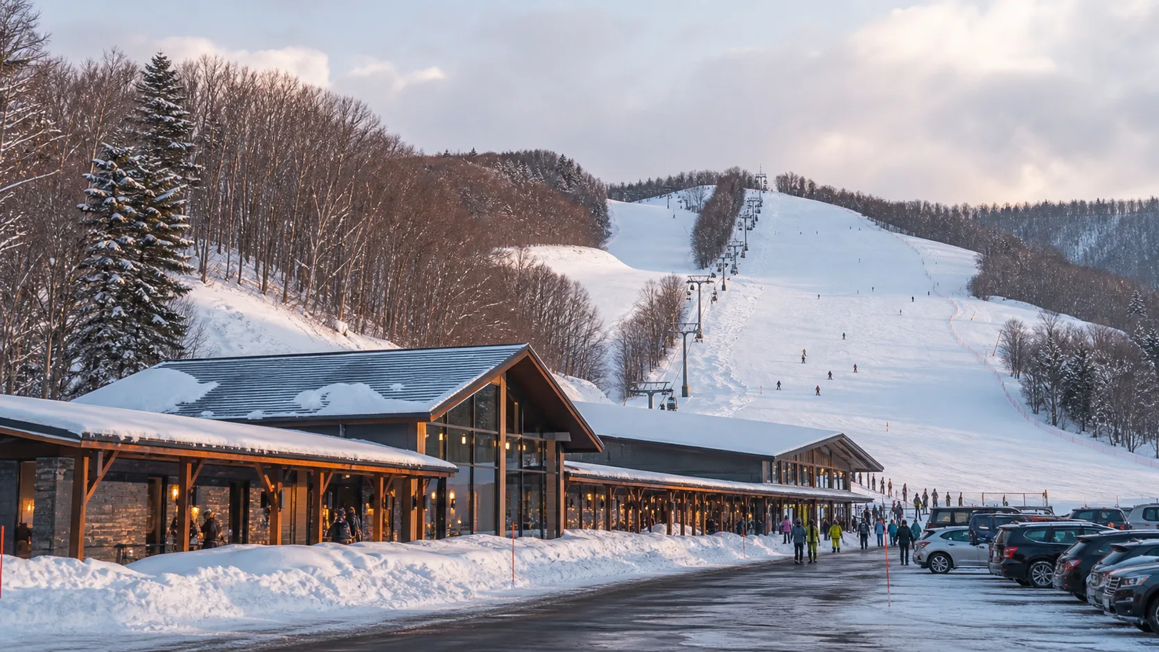 雪のゲレンデに直結する道の駅の冬のイメージ