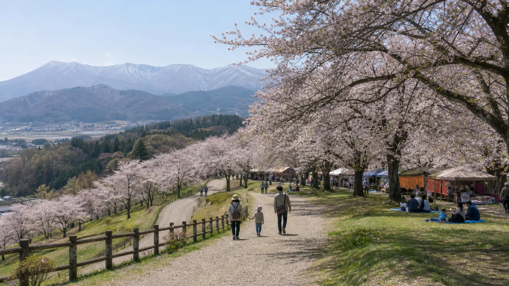春の城山公園を歩くイメージ写真