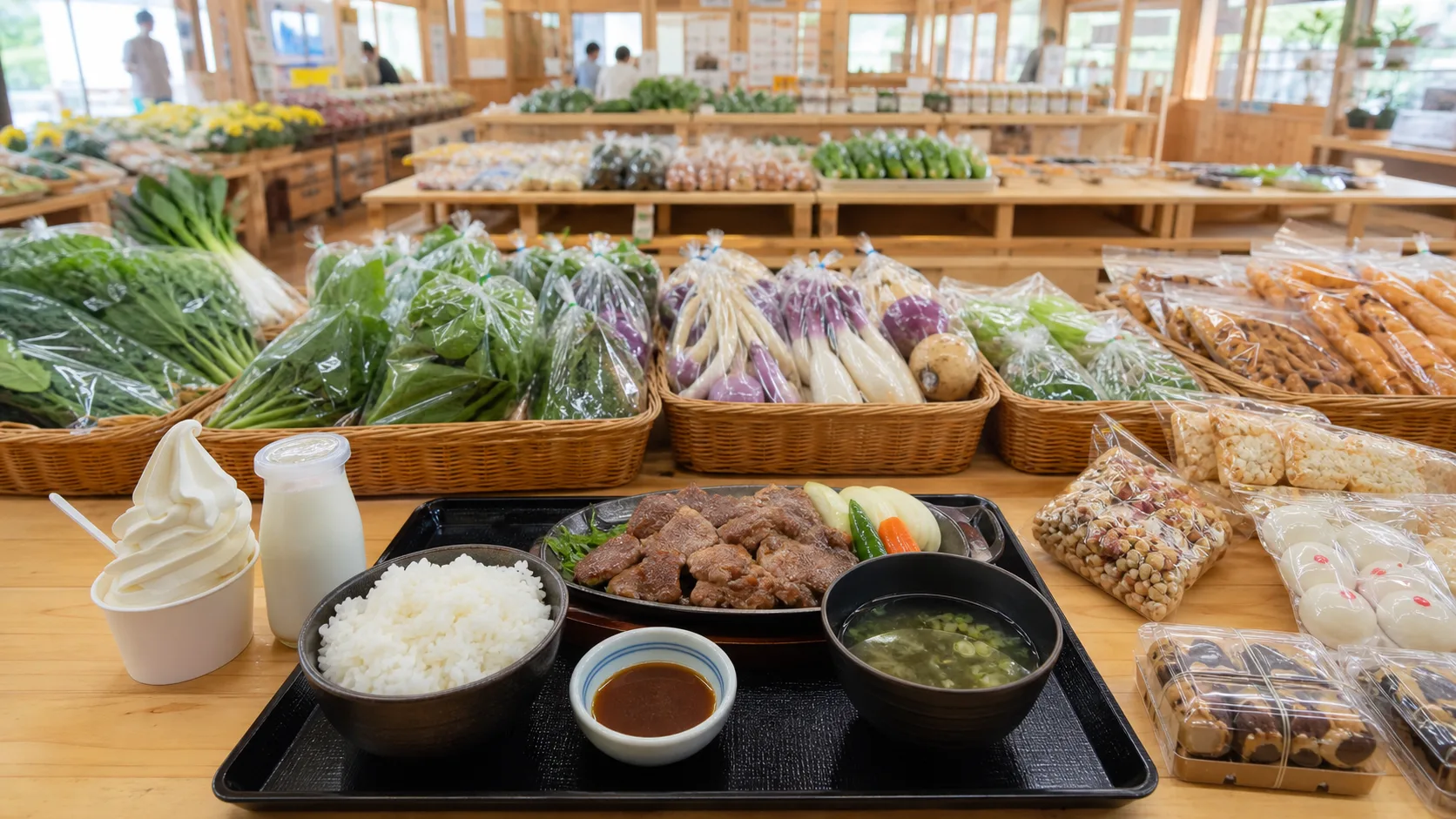 催しの日の買いものと食べ歩きの雰囲気