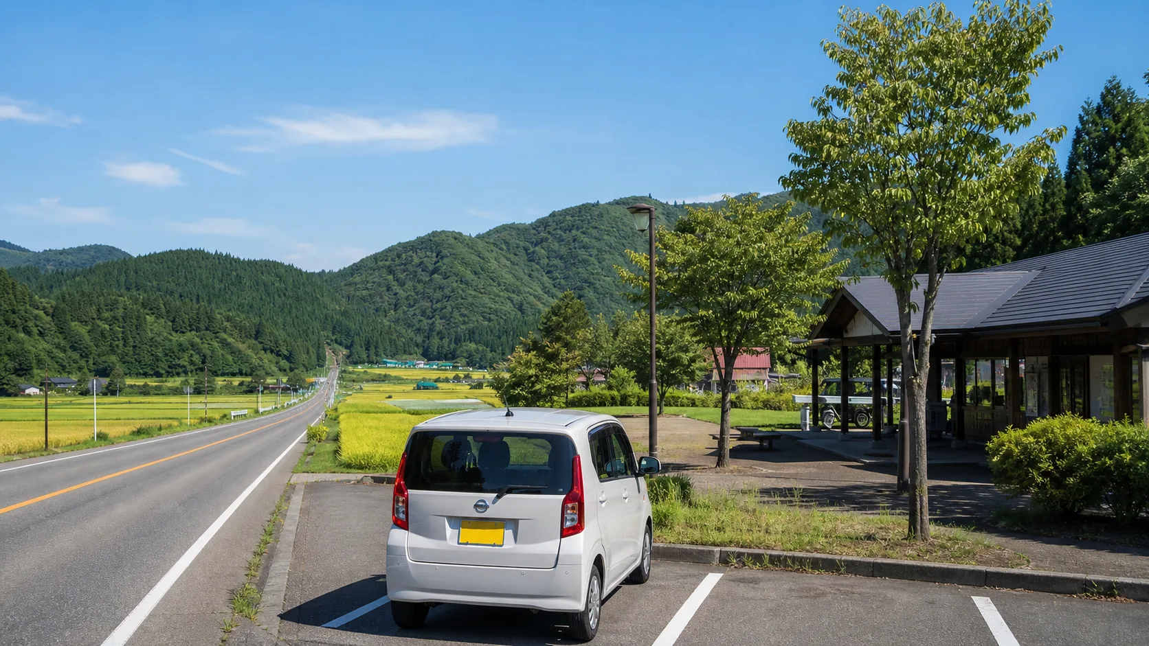 国道105号の田園ドライブと休憩導線をイメージした写真