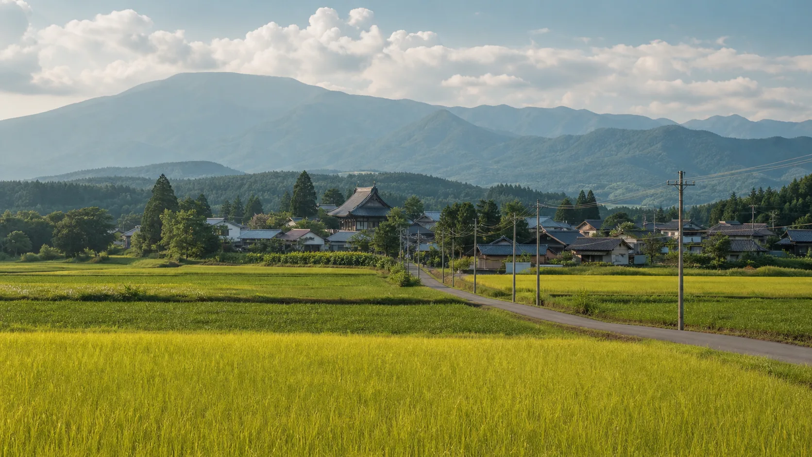 会津盆地の田園と周辺散策を表す写真調イメージ