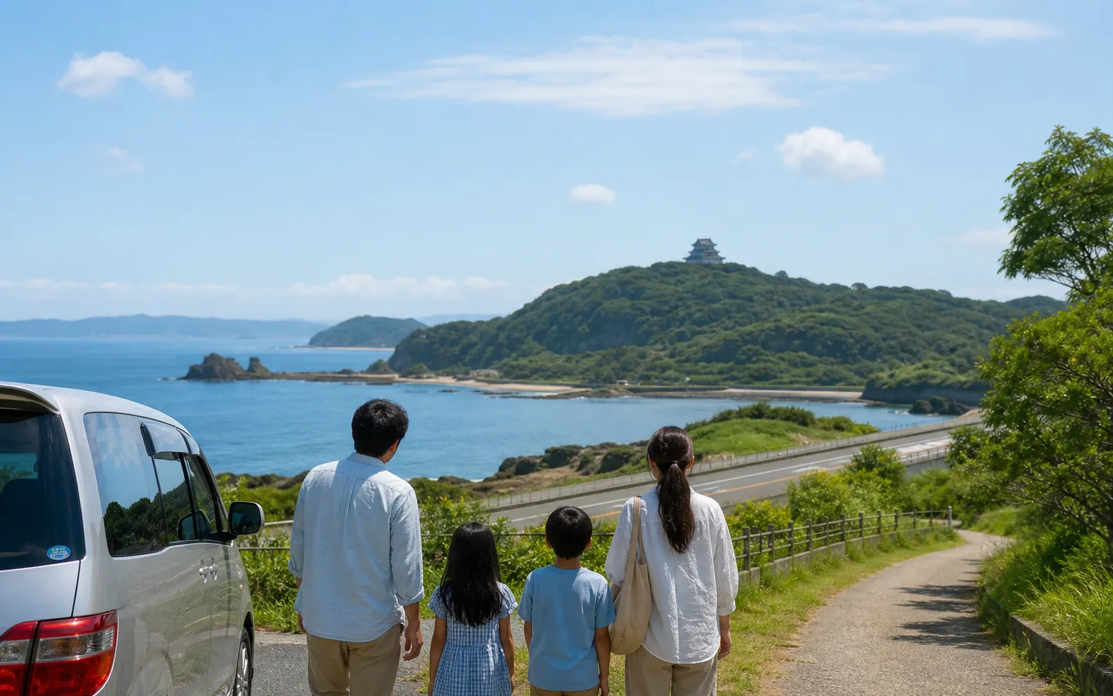 館山の海と丘へドライブを伸ばすイメージ