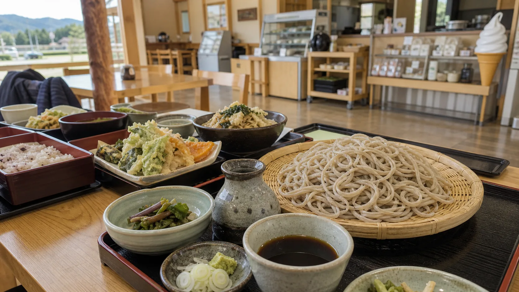 信州そばと地元野菜の食堂をイメージした写真調素材