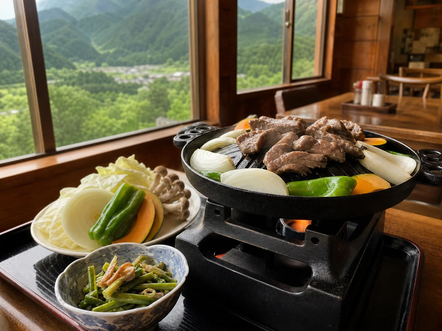 遠山ジンギスと山の食事を思わせる写真調イメージ