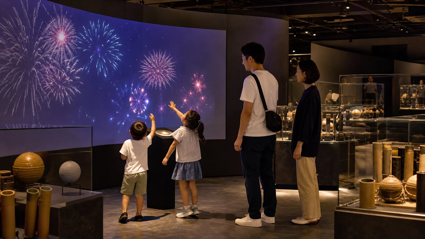 花火ミュージアムで子どもが映像展示を楽しむイメージ写真