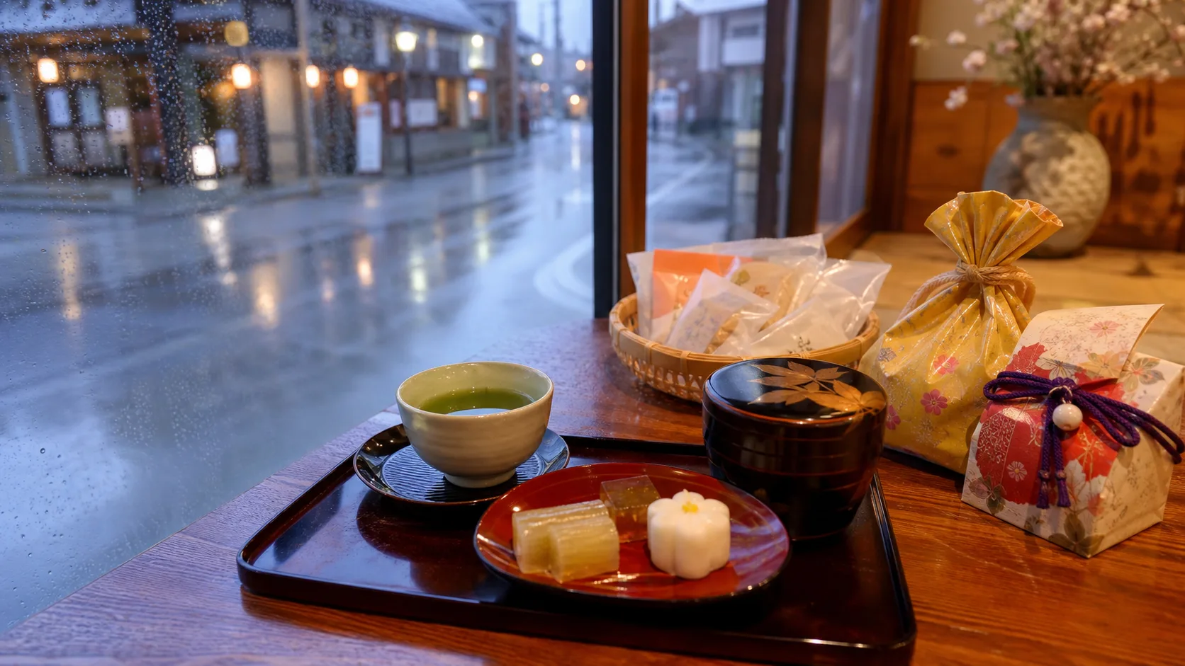 山中温泉街で甘味と買い物を楽しむイメージ写真