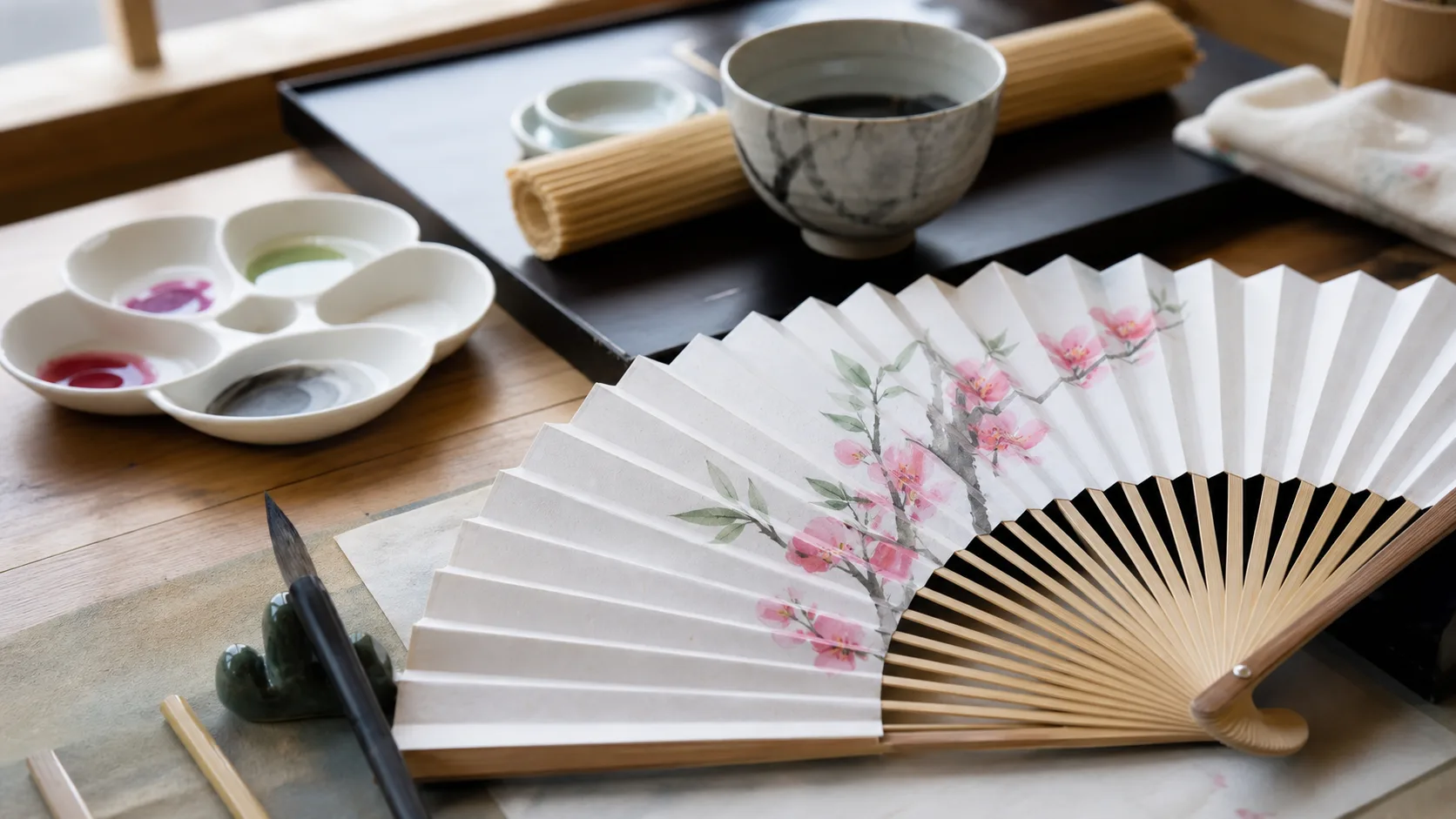 扇子絵付け体験を思わせる写真調イメージ