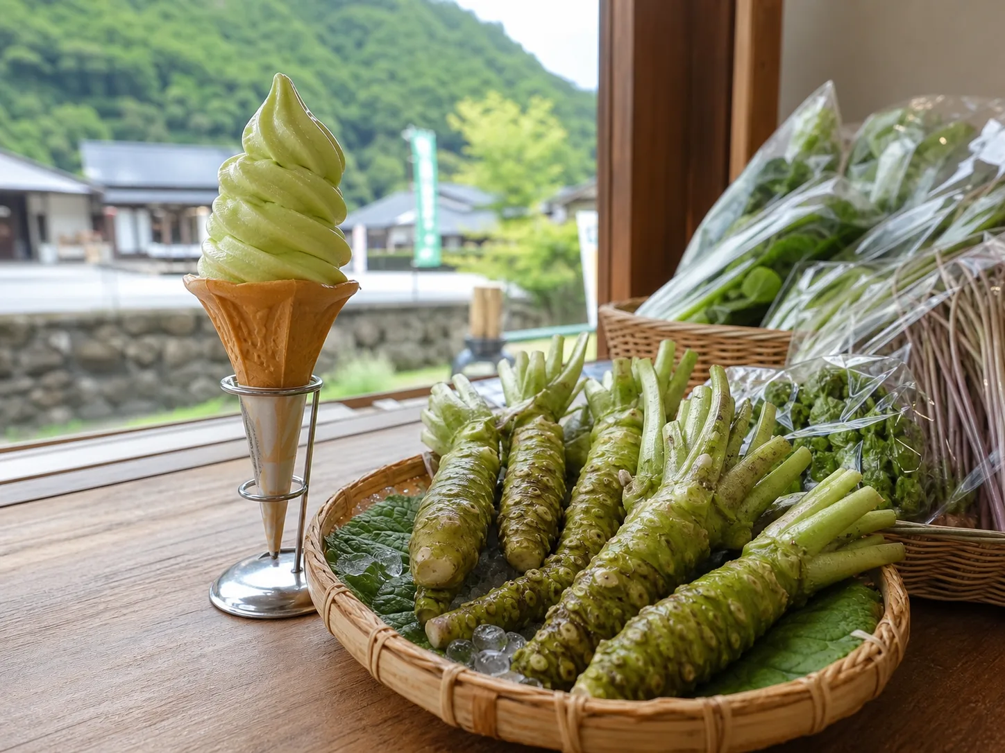 わさびソフトと地元農産物のイメージ