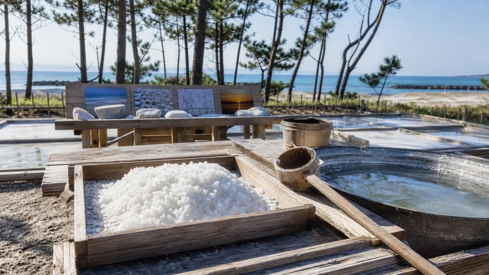 海辺の塩づくりと北浦の海を思わせる写真調イメージ