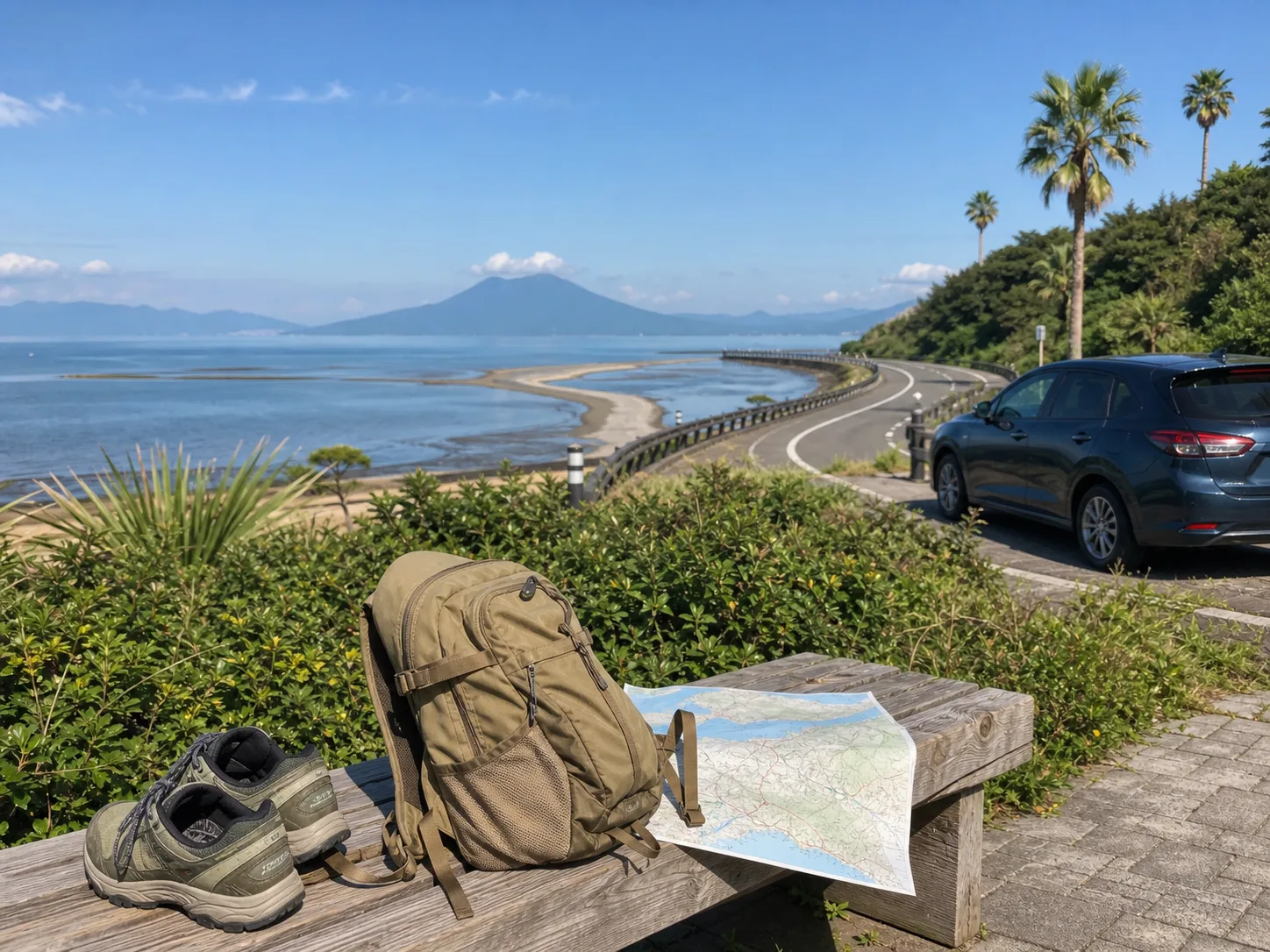 錦江湾沿いの寄り道計画を表す写真調イメージ